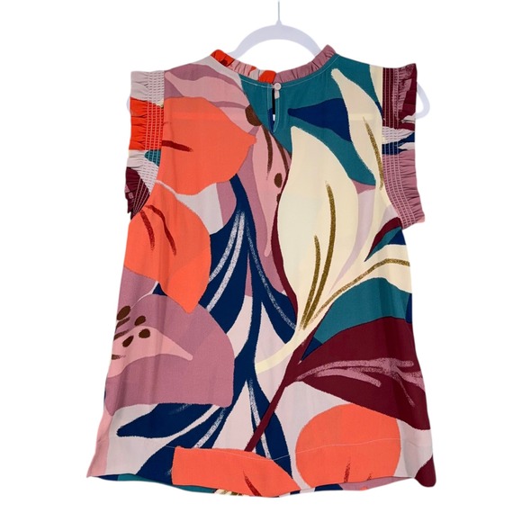 DR2 Floral Print Ruffle Sleeve Top Womens Size S Abstract Sleeveless Blouse - Picture 2 of 7